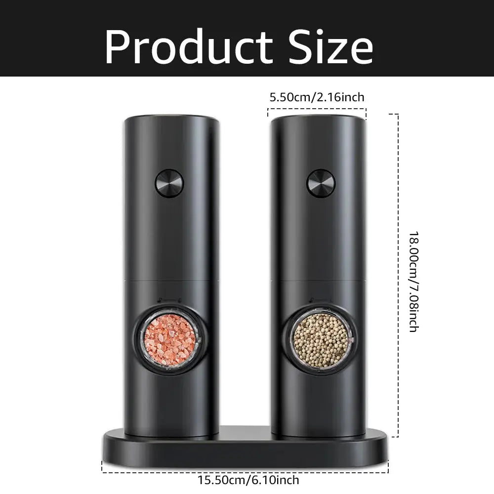 Electric Automatic Pepper and Salt Grinder Set with Base