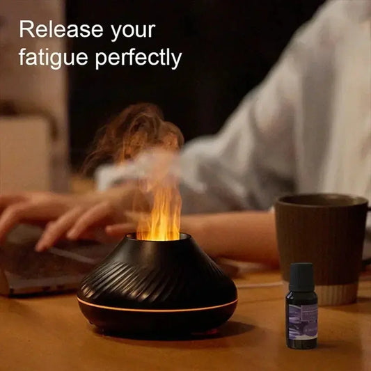Aromatherapy Humidifier with Seven-Color Gradient Night Light and Flame Simulation
