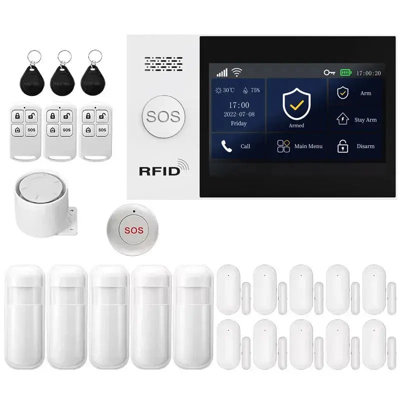 WiFi 4G Tuya Smart Life Home Security Alarm System Kit with Alexa Integration and Motion Detection Sensors
