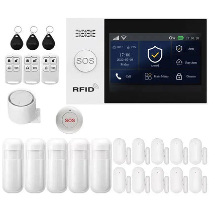 WiFi 4G Tuya Smart Life Home Security Alarm System Kit with Alexa Integration and Motion Detection Sensors