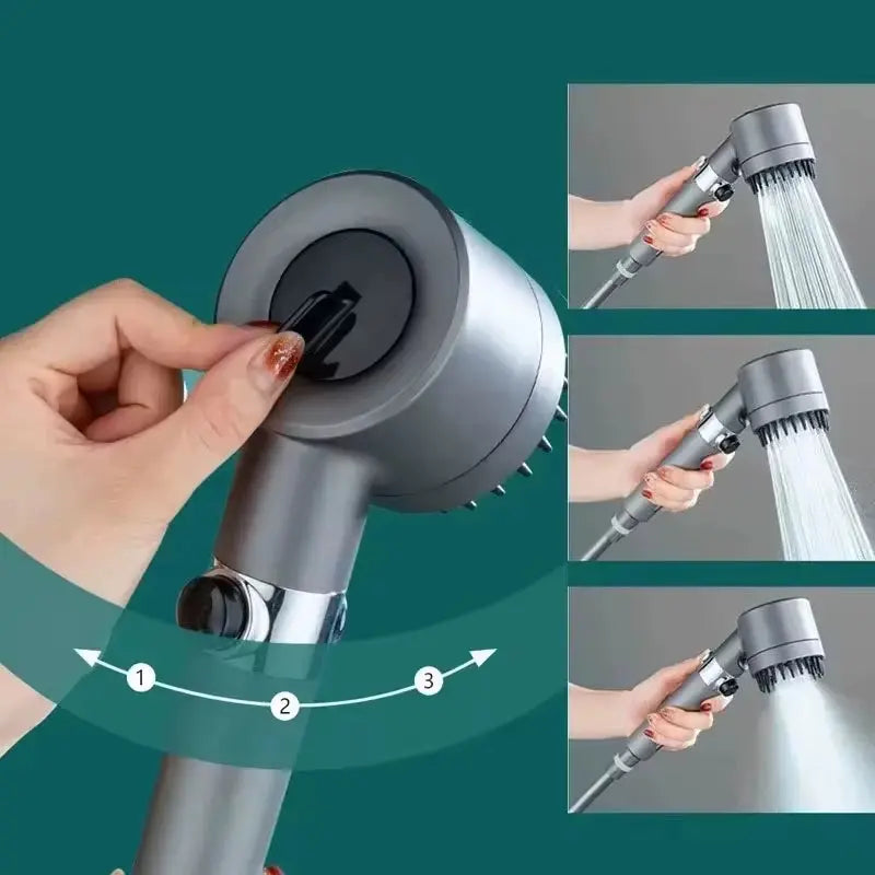Three-Speed Adjustable Portable Showerhead with Massage Feature and Filter