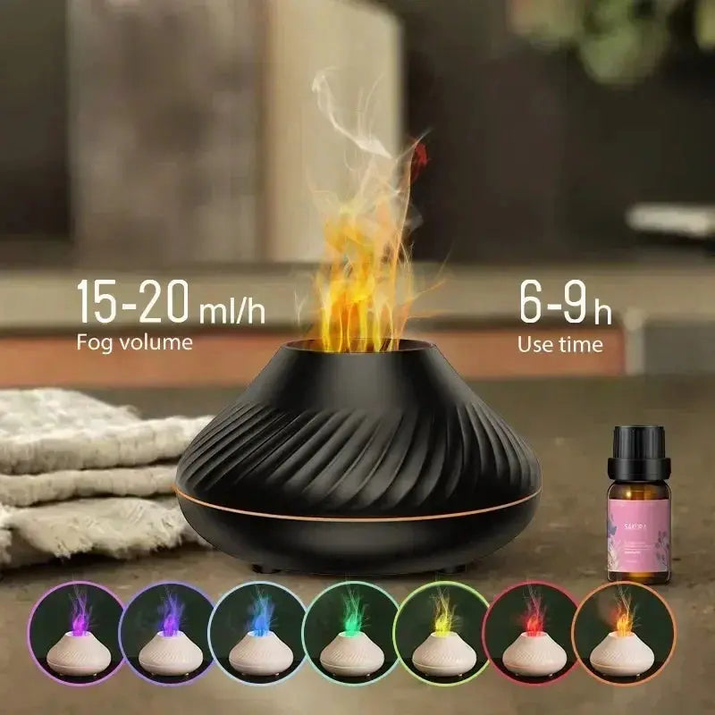 Aromatherapy Humidifier with Seven-Color Gradient Night Light and Flame Simulation