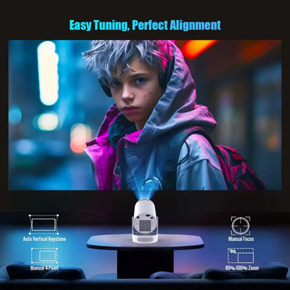 HY300 Pro 4K Portable Projector with Android 11, Dual WiFi, 290 ANSI Lumens, and Bluetooth 5.0 for Outdoor Cinema