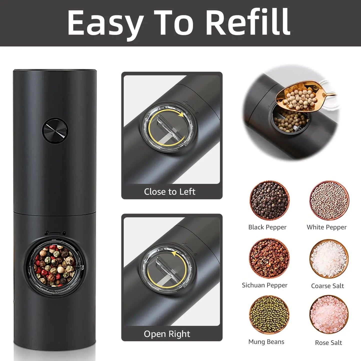 Electric Automatic Pepper and Salt Grinder Set with Base