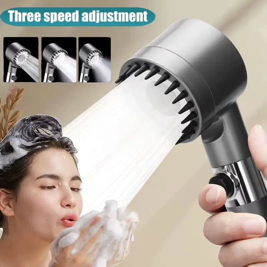 Three-Speed Adjustable Portable Showerhead with Massage Feature and Filter