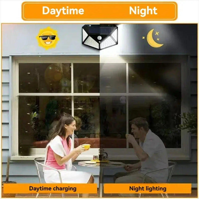 100 LED Outdoor Solar Wall Lights with PIR Motion Sensor - (Available in 1/2/4/6 Packs)