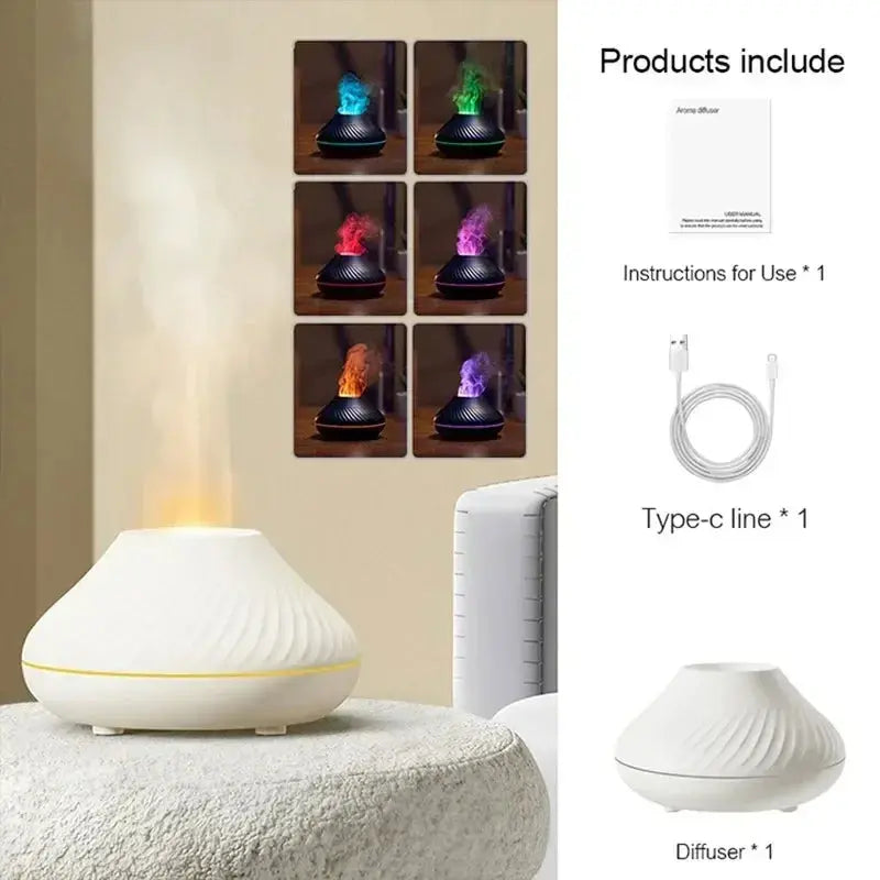Aromatherapy Humidifier with Seven-Color Gradient Night Light and Flame Simulation
