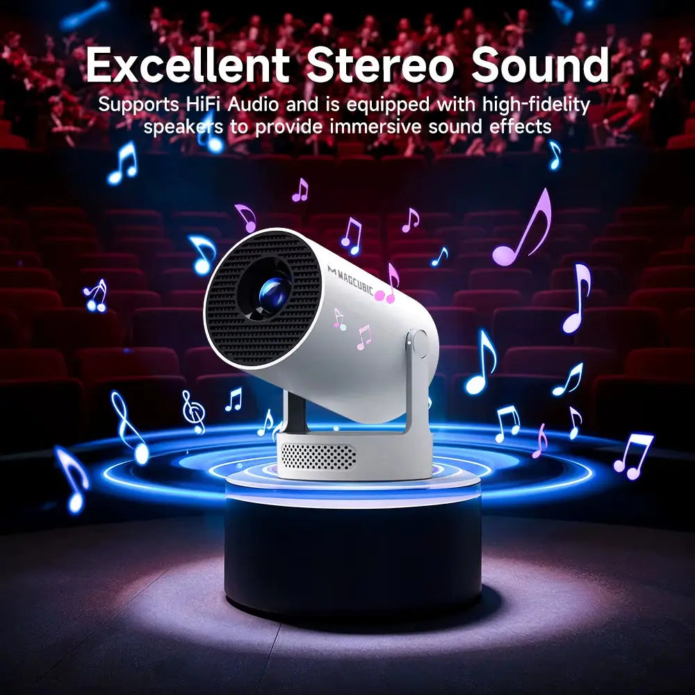 HY300 Pro 4K Portable Projector with Android 11, Dual WiFi, 290 ANSI Lumens, and Bluetooth 5.0 for Outdoor Cinema