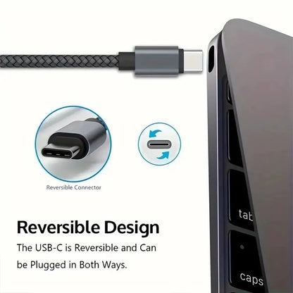 66W 5A Nylon USB Type-C to Type-C Fast Charging Cable for iPhone 15/16 Pro Max, Samsung S24, Xiaomi, and OPPO - Available in 1M, 2M, and 3M Lengths