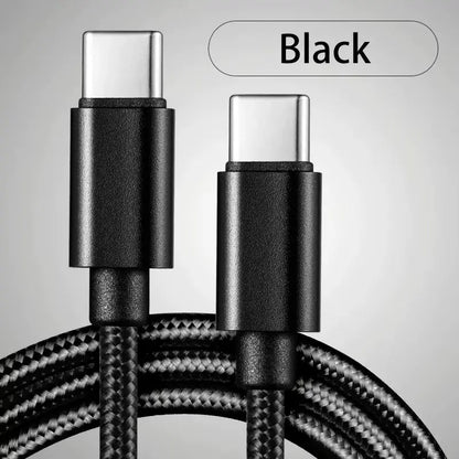66W 5A Nylon USB Type-C to Type-C Fast Charging Cable for iPhone 15/16 Pro Max, Samsung S24, Xiaomi, and OPPO - Available in 1M, 2M, and 3M Lengths