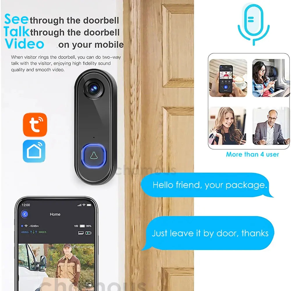 TUYA Wireless Outdoor Video Doorbell Camera with 1080P Resolution