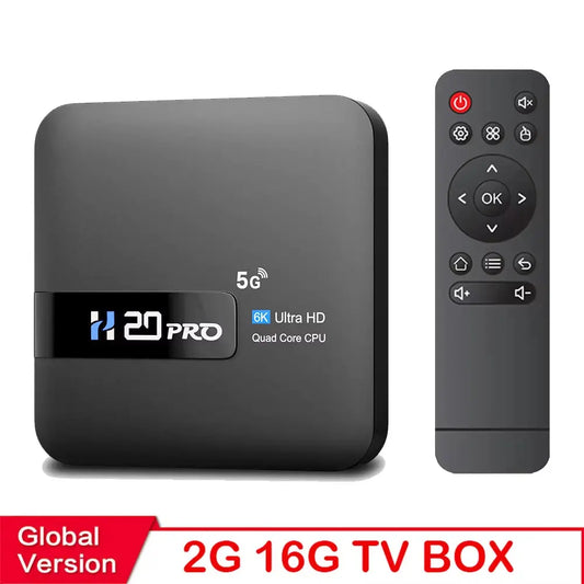 H20PRO Android 10 TV Box with 16GB Storage, Dual Band Wi-Fi, 4K HD Video Playback, and 1080P Set Top Box Functionality