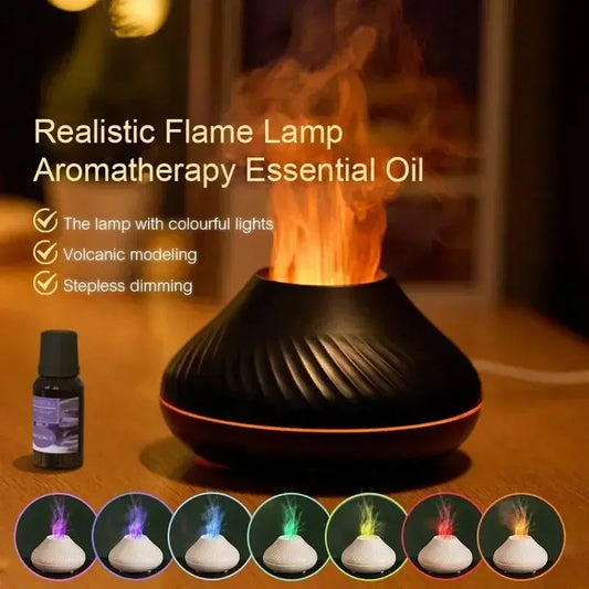 Aromatherapy Humidifier with Seven-Color Gradient Night Light and Flame Simulation