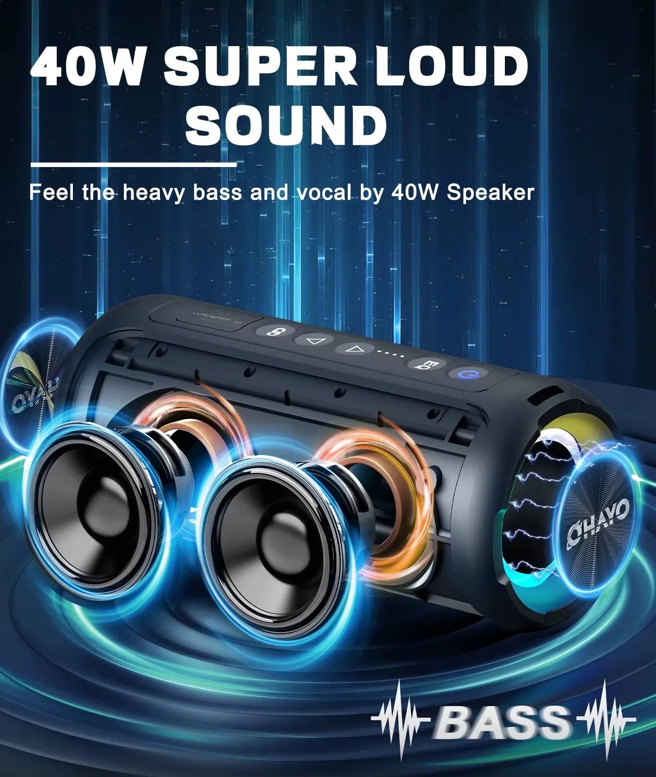 40W Portable Bluetooth Speakers with Enhanced Bass, 30-Hour Battery Life, IP7 Waterproof Rating