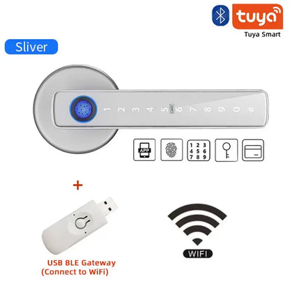 M5 Tuya BLE Fingerprint Electronic Door Lock with Password, Key, IC Card, and Smartlife/Tuya App Unlocking