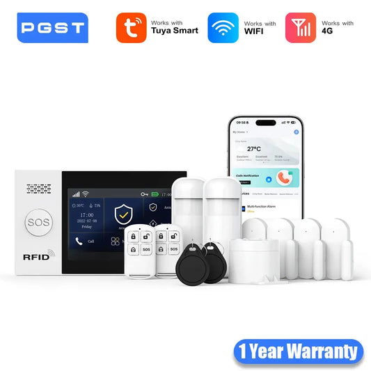WiFi 4G Tuya Smart Life Home Security Alarm System Kit with Alexa Integration and Motion Detection Sensors