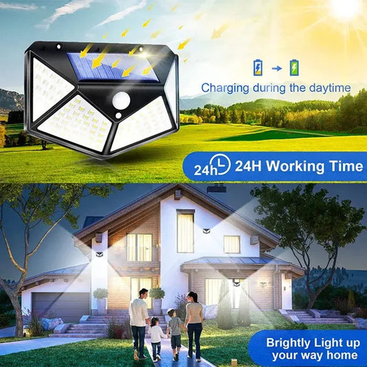 100 LED Outdoor Solar Wall Lights with PIR Motion Sensor - (Available in 1/2/4/6 Packs)