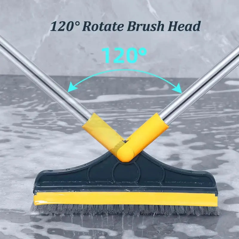 2-in-1 Rotating Floor Scrub Brush and Squeegee with Long Handle