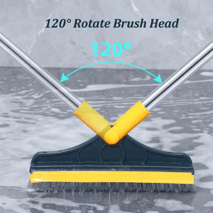 2-in-1 Rotating Floor Scrub Brush and Squeegee with Long Handle