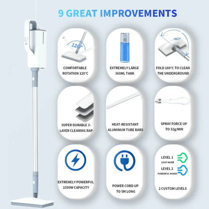 370ml Multifunctional Electric Steam Mop with 1500W Sterilization and Mite Removal