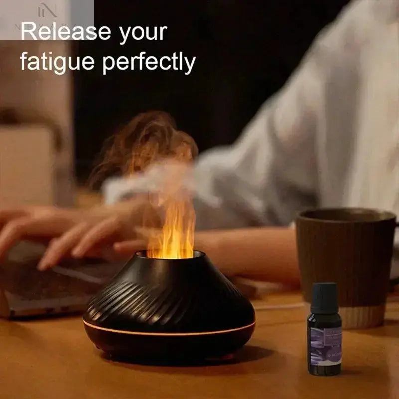 Aromatherapy Humidifier with Multi-Color Night Light and Cozy Flame Effect 