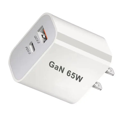 High-Performance 65W GaN Fast Charger with Quick Charge 3.0 - USB-C Plug for iPhone 13/12/11, iPad, Xiaomi 12, Globally Compatible with AU, UK, US, EU Standards