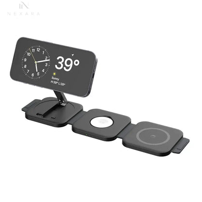 Premium Foldable 3-in-1 Magnetic Wireless Charging Station for iPhone, Apple Watch, and AirPods