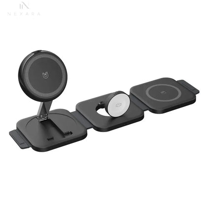 Premium Foldable 3-in-1 Magnetic Wireless Charging Station for iPhone, Apple Watch, and AirPods