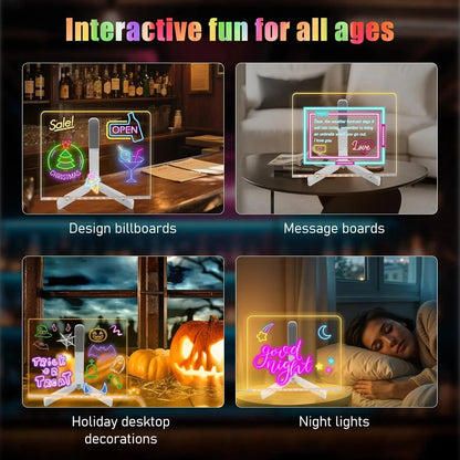 LED Note Board with Colors Light up Acrylic Message Board with 7 Pens Acrylic Dry Erase Board with Light Led Drawing Board for Ki-Ds with Stand Birthday Holidays Gifts