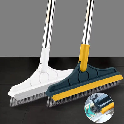 2-in-1 Rotating Floor Scrub Brush and Squeegee with Long Handle