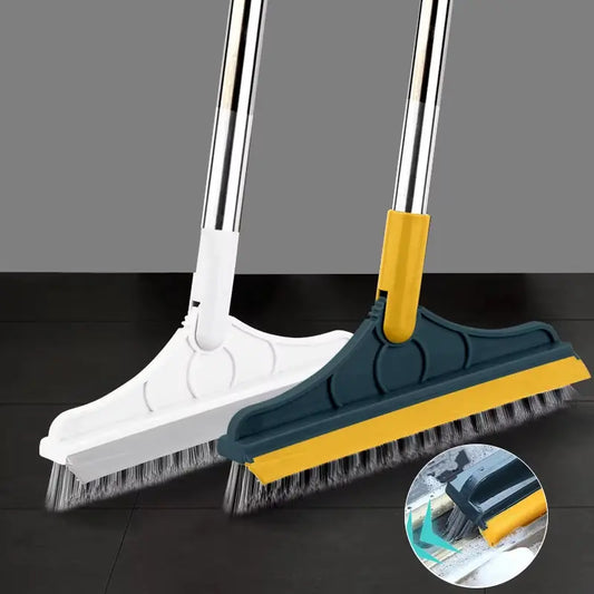 2-in-1 Rotating Floor Scrub Brush and Squeegee with Long Handle
