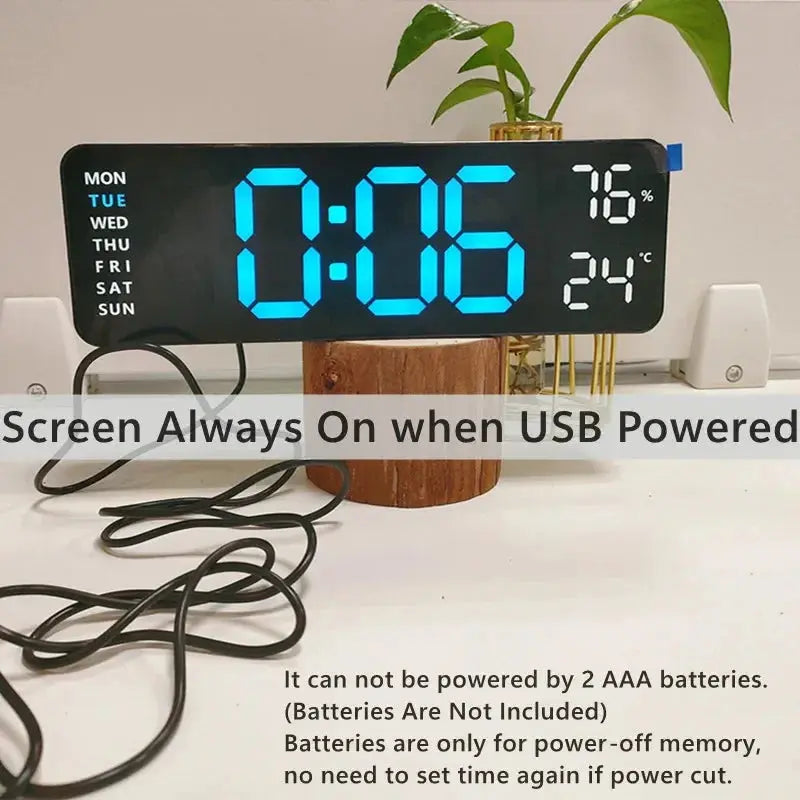 USB-Powered 9-Inch Digital Wall Clock with Temperature and Humidity Display