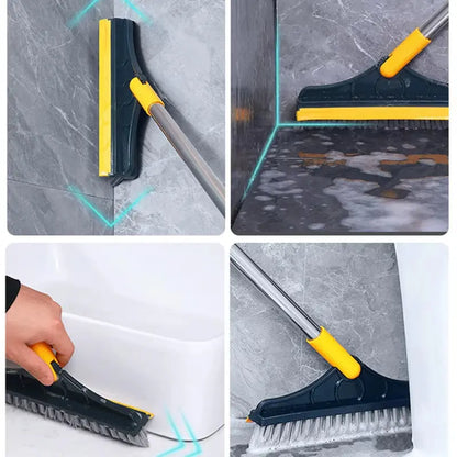 2-in-1 Rotating Floor Scrub Brush and Squeegee with Long Handle