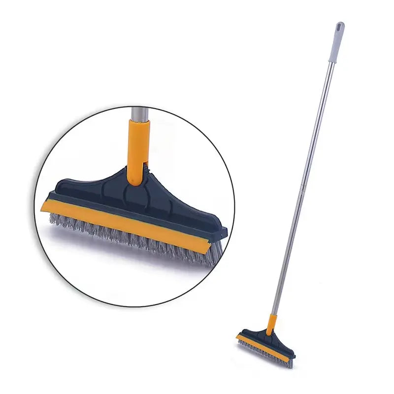 2-in-1 Rotating Floor Scrub Brush and Squeegee with Long Handle