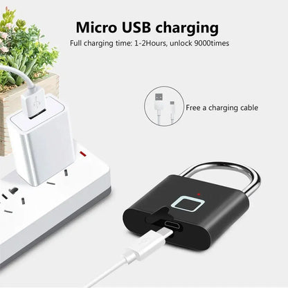 Keyless USB Rechargeable Fingerprint Smart Padlock - Waterproof Anti-Theft Zinc Lock with 0.2 Sec Unlocking Speed