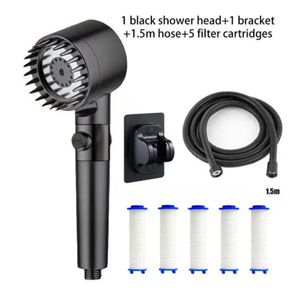 Three-Speed Adjustable Portable Showerhead with Massage Feature and Filter