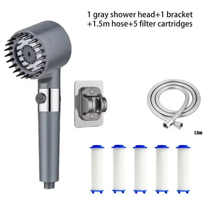 Three-Speed Adjustable Portable Showerhead with Massage Feature and Filter